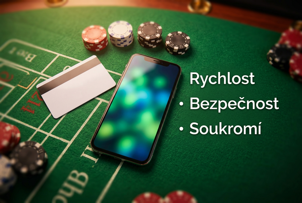 Detailní záběr na neoznačenou platební kartu a chytrý telefon na zeleném kasinovém filcu s rozostřenými žetony
